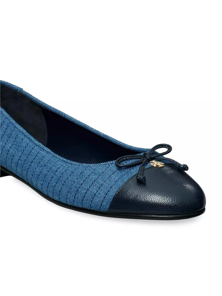 Tory Burch Leather &amp; Quilted Denim Cap-Toe Ballet Flats 4