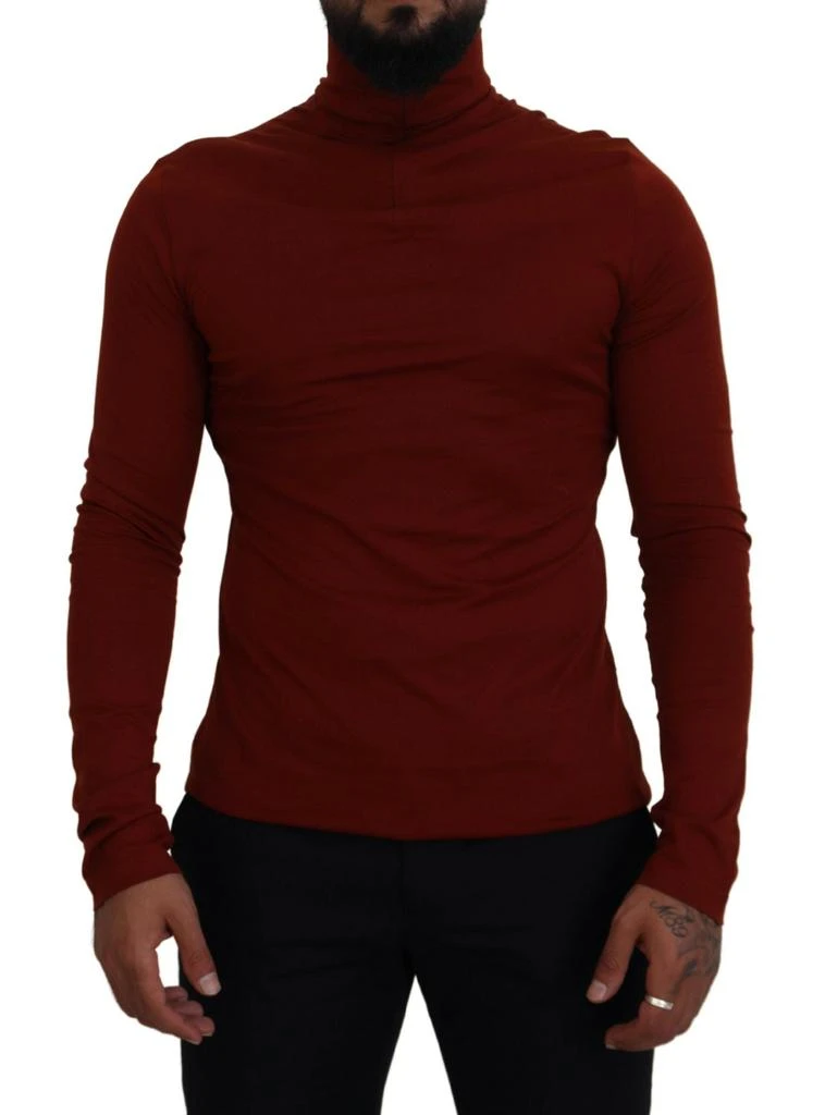 Dolce & Gabbana Maroon Cotton Turtle Neck Zip Sweater 1