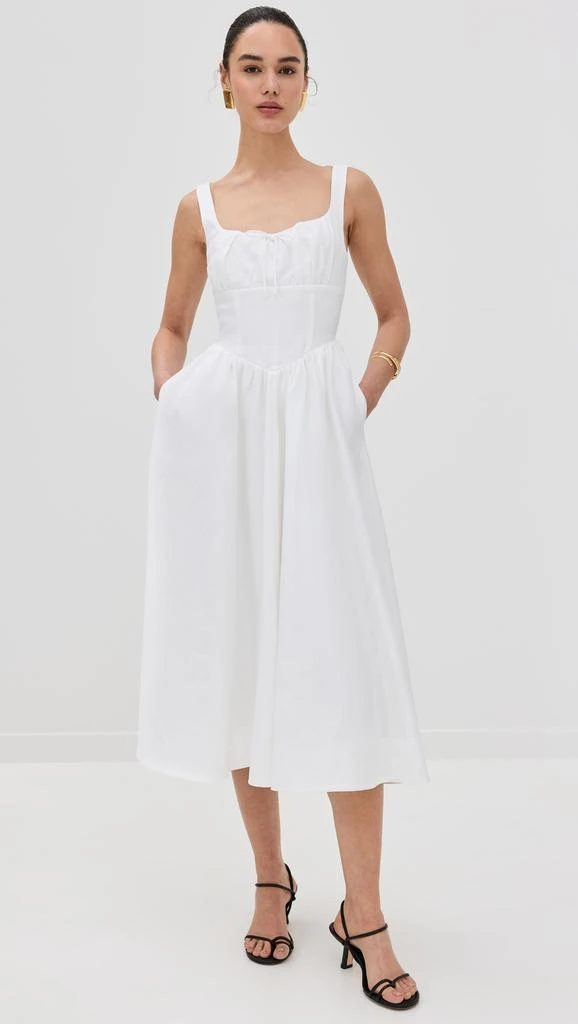 chinese dress ladies Esme Smocked Linen Midi Dress with Puff Sleeves – Bali Lane main image 1