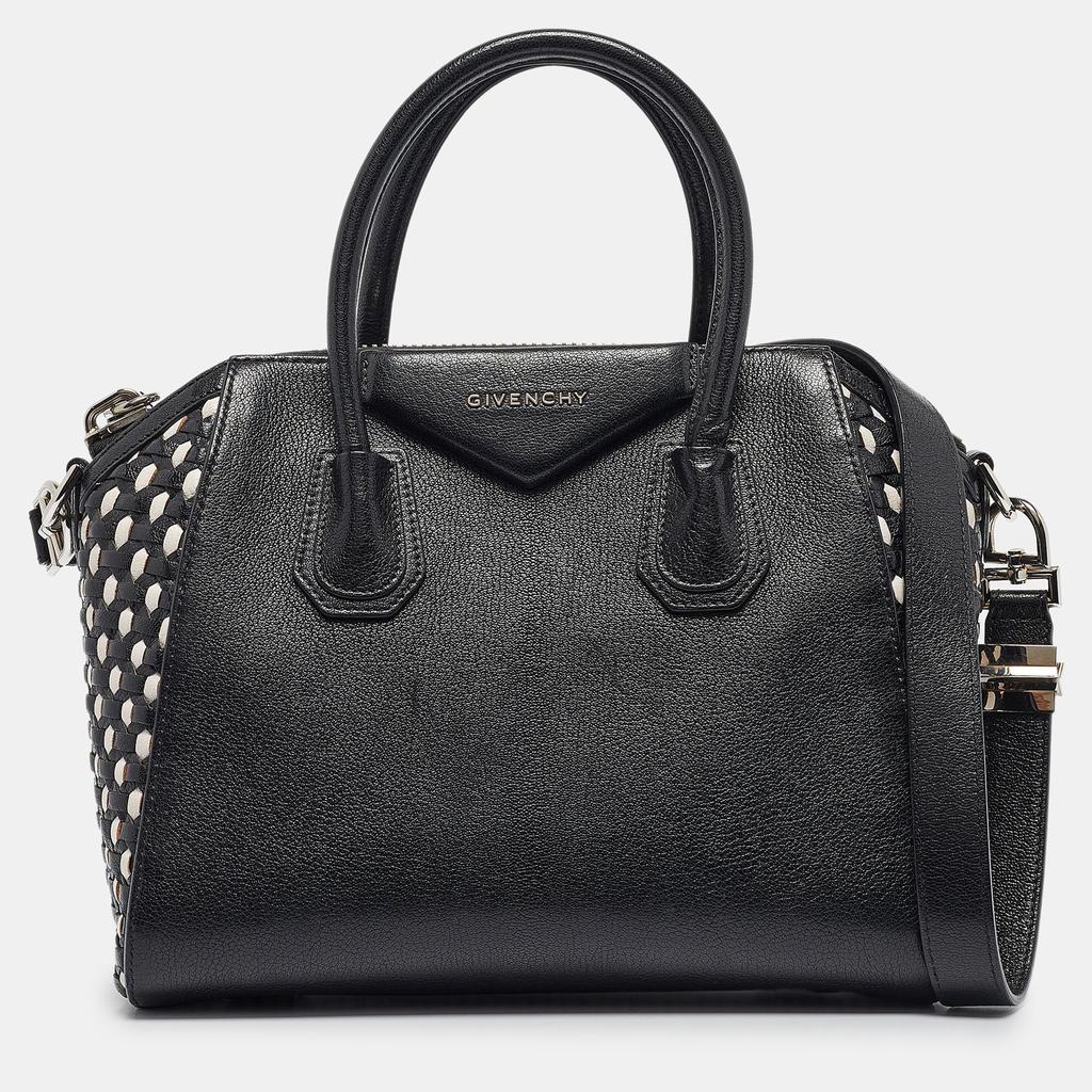 Givenchy Black/white Leather Small Woven Antigona Satchel