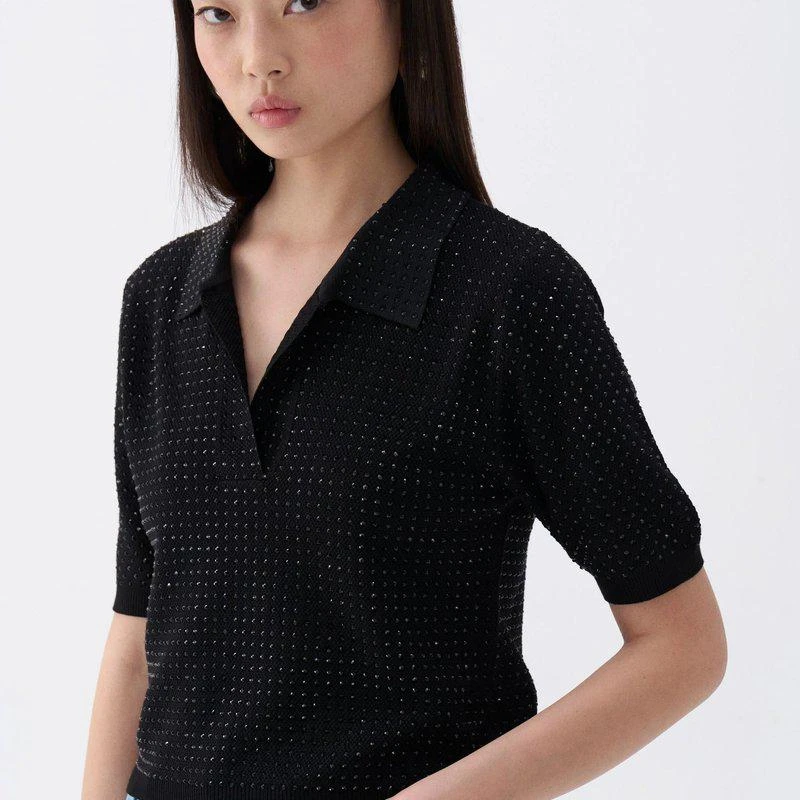 Nocturne Rhinestone Embroidered Knitwear Top 1