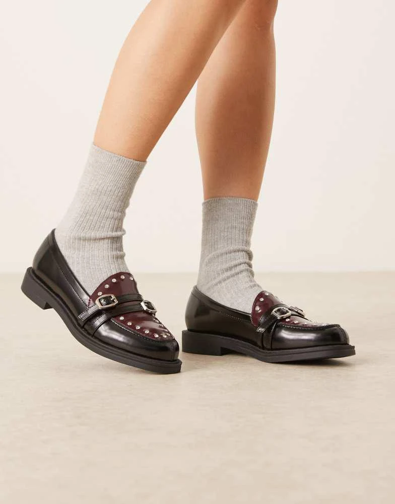 ASOS ASOS DESIGN Molly double buckle loafer in black and burgundy