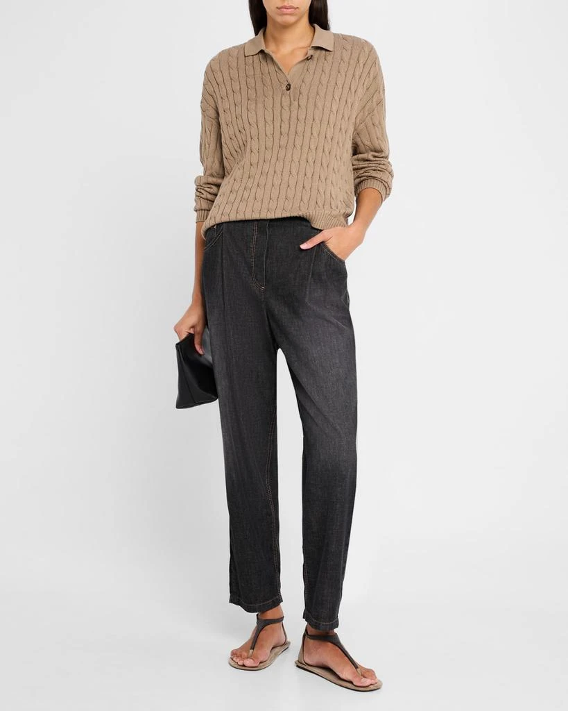 Brunello Cucinelli Pleated Tapered-Leg Crop Pull-On Pants 2