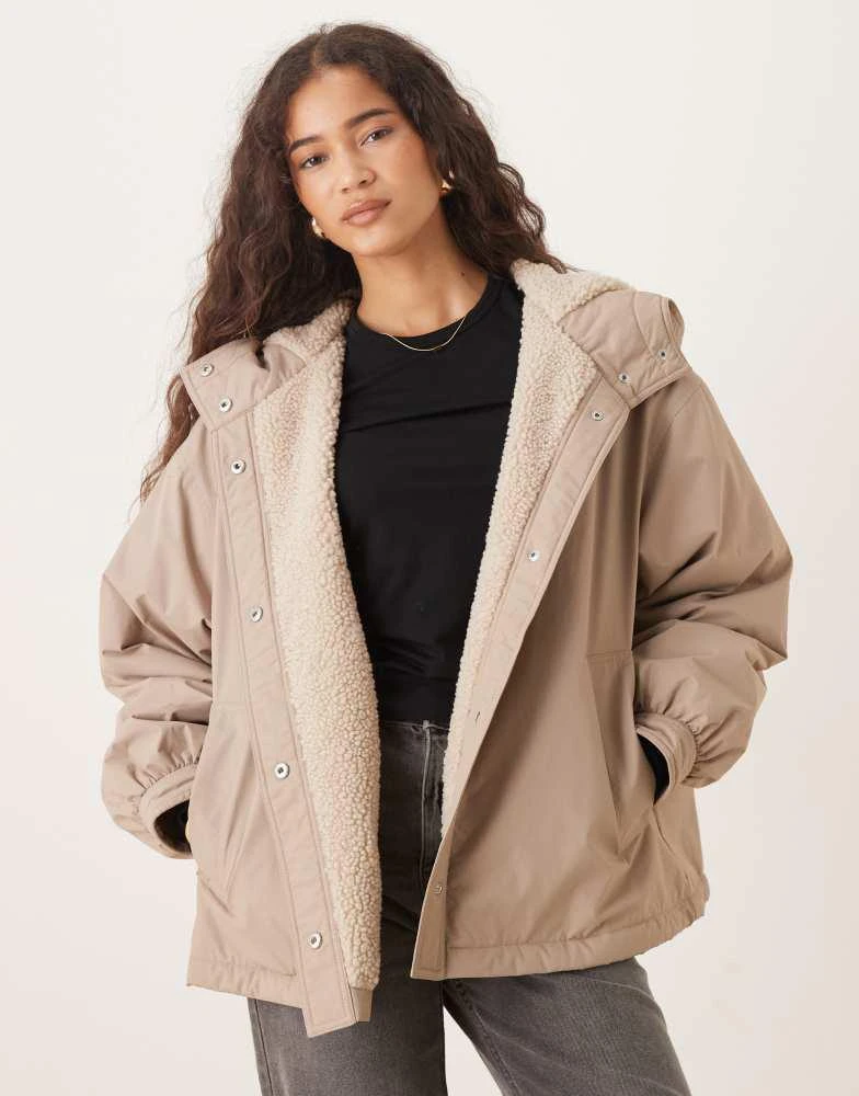 ASOS ASOS DESIGN oversized fleece lined rain coat in oatmeal 1