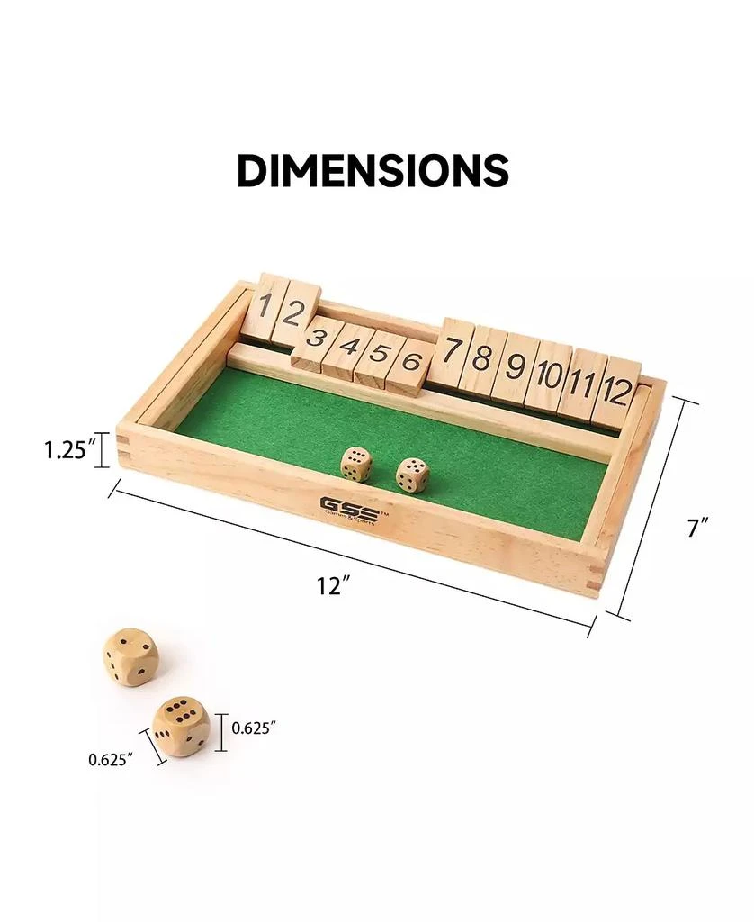 GSE Games
Sports Expert Wooden Shut The Box Numbers Dice Game Board with 2 Wooden Dices, Classic Popular English Pub Game 3