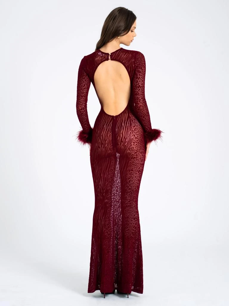 Miss Circle Women Patricia Burgundy Leopard Burnout Velvet Mesh Backless  Maxi Dress - Dresses & Skirts - BeyondStyle