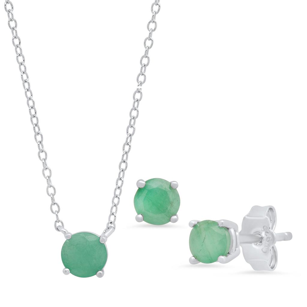 MAX + STONE Sterling Silver Round Gemstone 4mm Earrings and 6mm Pendant set