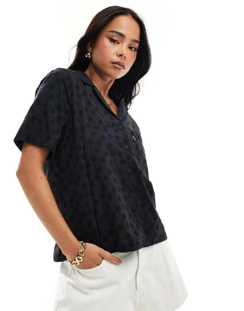 Levi's Levi's Joyce resort revere collar eyelet short sleeve shirt in black 1