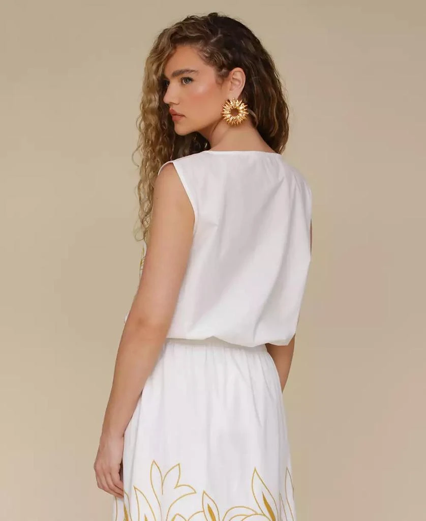 Avec Les Filles Women
s Sleeveless Embroidered Drawstring-Hem Top 5