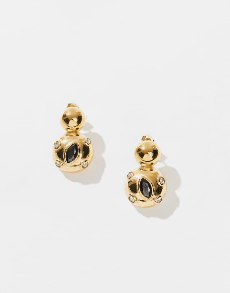 8 Other Reasons 8 Other Reasons 18k gold plated stainless steel statement stud earrings with black stone