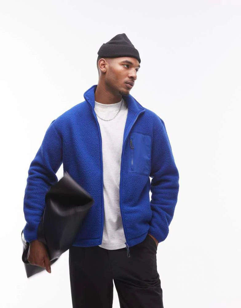 ARKET ARKET fleece pile jacket with zip front pocket  in bright blue 2