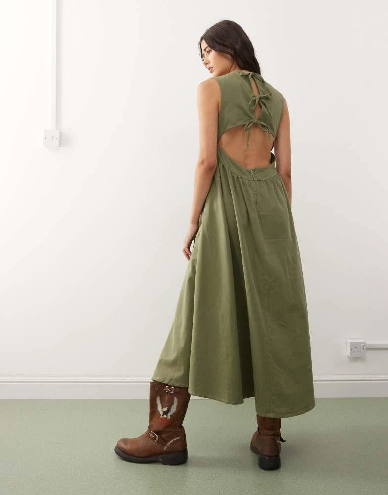Reclaimed Vintage tie back denim midi dress in washed olive green  On Sale  Now with Up to 11% Off | Discover Exclusive Deals & Savings at BeyondStyle   Authentic Reclaimed Vintage