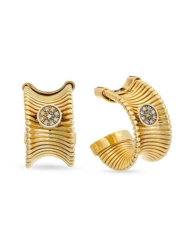 Meshmerise 18K Yellow Gold Vermiel, Sterling Silver & 0.12 TCW Diamond Hoop Earrings 1