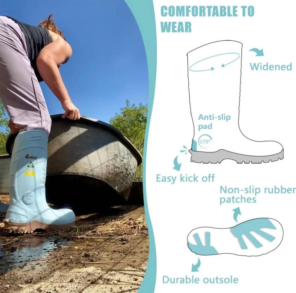 Pinnip Women's Csa Approved Waterproof Pu Steel Toe Rubber Safety Boots In Blue