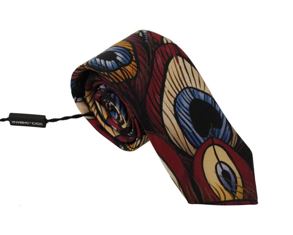 Dolce & Gabbana Dolce & Gabbana Marron Peacock Feather Adjustable Necktie Accessory Tie 1
