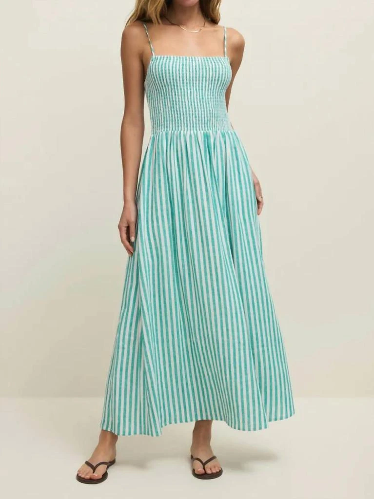 green emerald velvet dress Lily Striped Cotton Drop‑Waist Midi Dress (Light Blue) main image 0