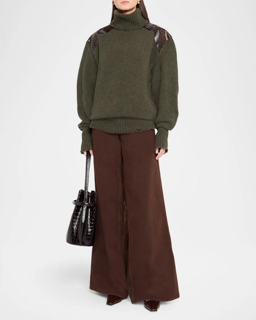 Stella McCartney Snakeskin-Embossed Leather Patch Turtleneck Sweater 2