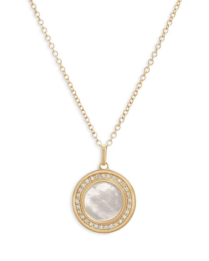 L. Klein 18K Yellow Gold Toscano Mother of Pearl 
Diamond Halo Pendant Necklace, 16-18"