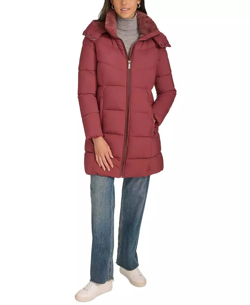 Calvin Klein Women's Hooded Faux-Fur-Lined Midi Puffer Coat 8