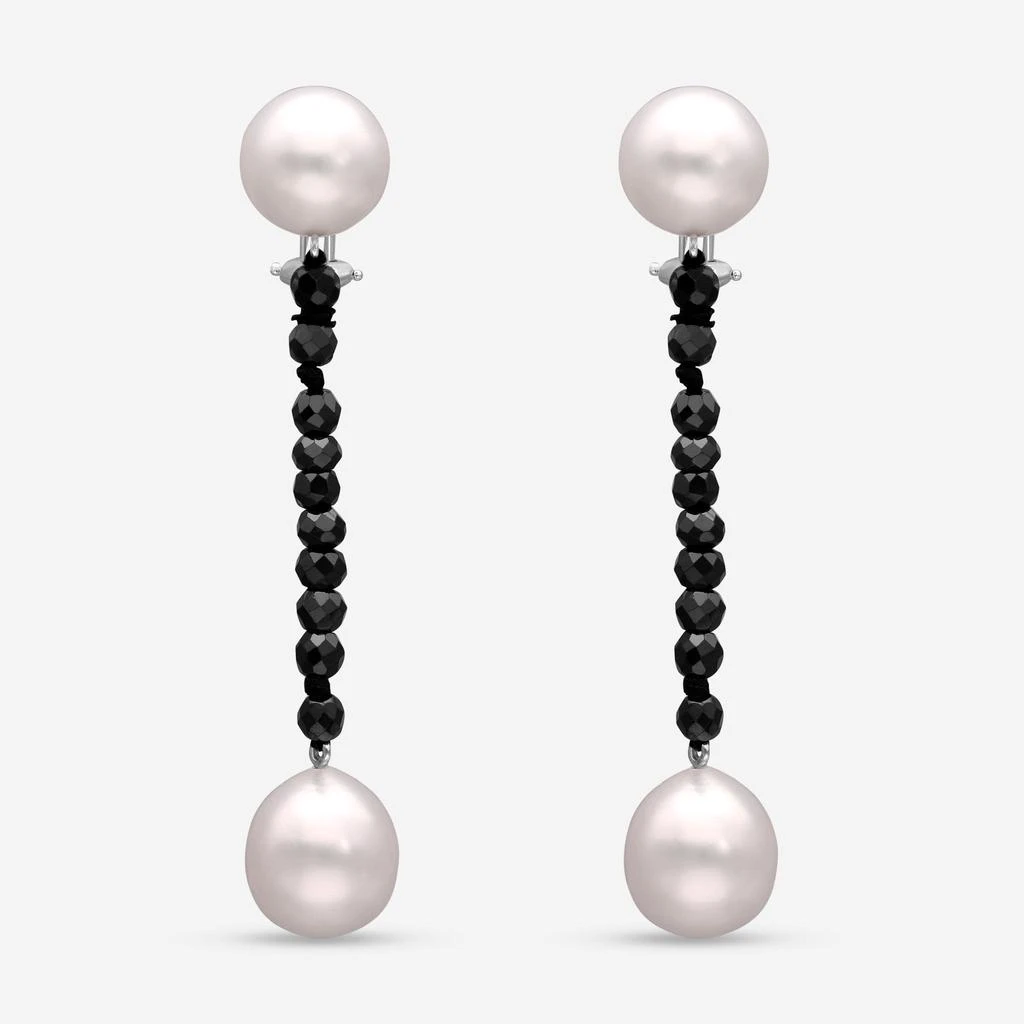 Assael Assael 18K White Gold, Black Spinel and South Sea Pearl French Clip Earrings E6717 2