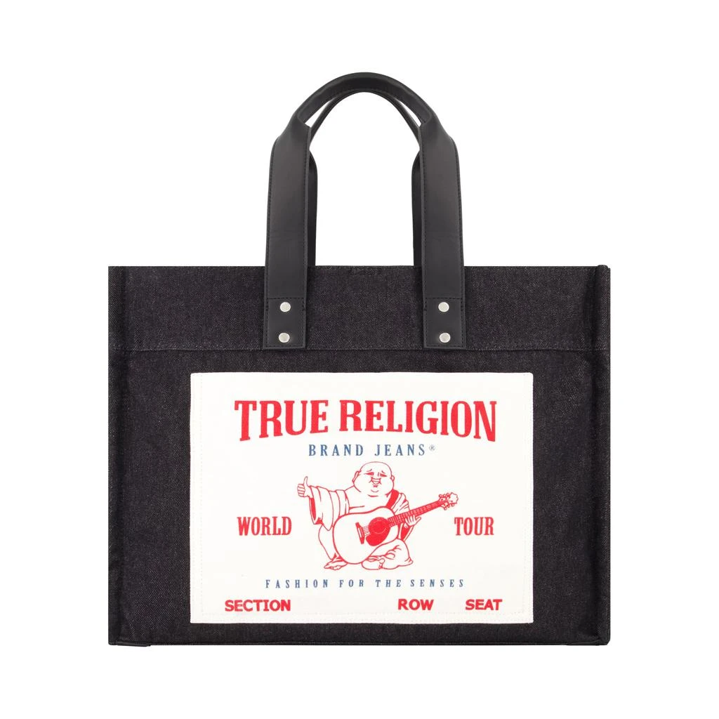 True Religion Large Washed Black Denim Tote 1