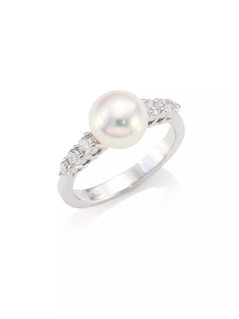 Mikimoto Morning Dew 18K White Gold, Akoya Pearl & 0.31 TCW Diamond Ring