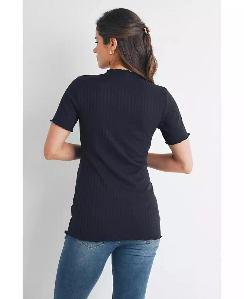 Hello Miz Women
s Maternity Ribbed Crew Neck Short Sleeve Top with Lettuce Hem 3