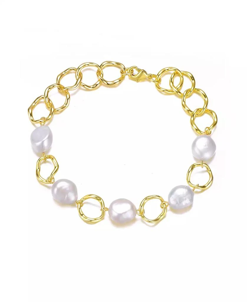 Genevive Sterling Silver Genuine Freshwater Pearl Chain Bracelet
