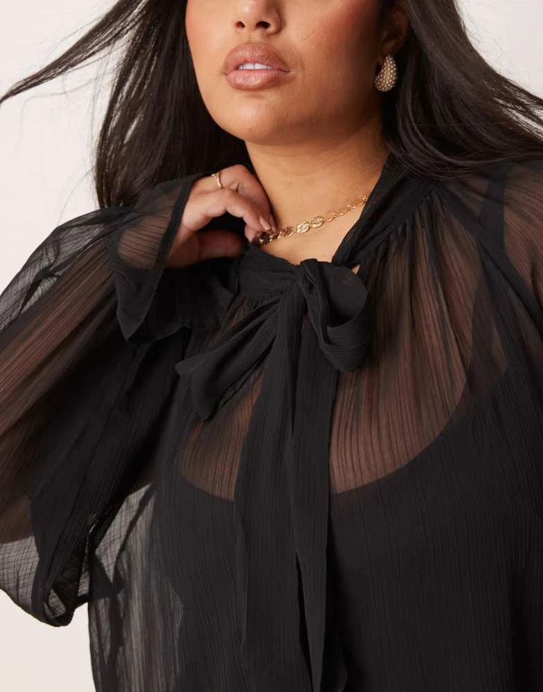 New Look Plus New Look Curve bow chiffon mini dress in black 3