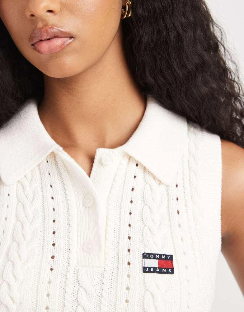 Tommy Hilfiger Tommy Jeans cable knit sleeveless polo shirt in cream 4