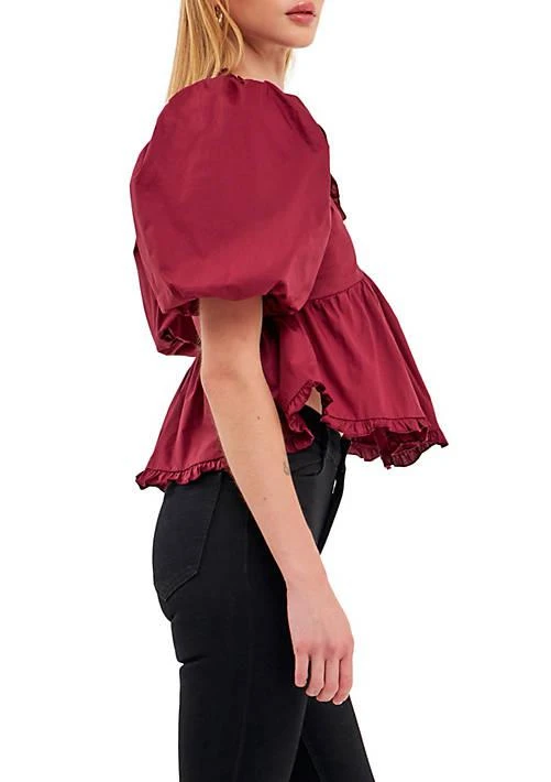 Endless Rose Rose Puff Sleeve Peplum Top 4