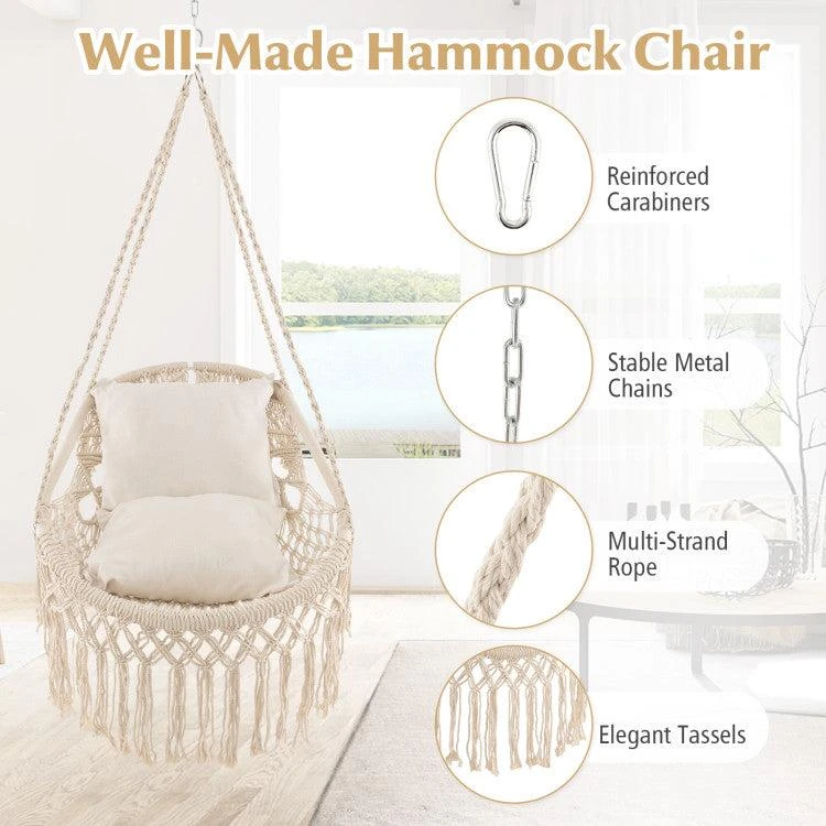 Hivvago Hanging Hammock Chair With Soft Seat Cushions And Sturdy Rope Chain 5