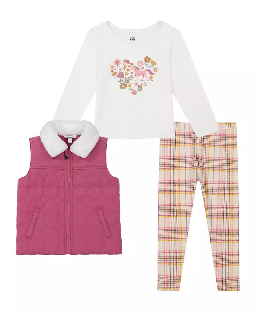 KIDS HEADQUARTERS Baby Girl Sherpa Trim Vest Plaid Legging Set, 3-Piece Set