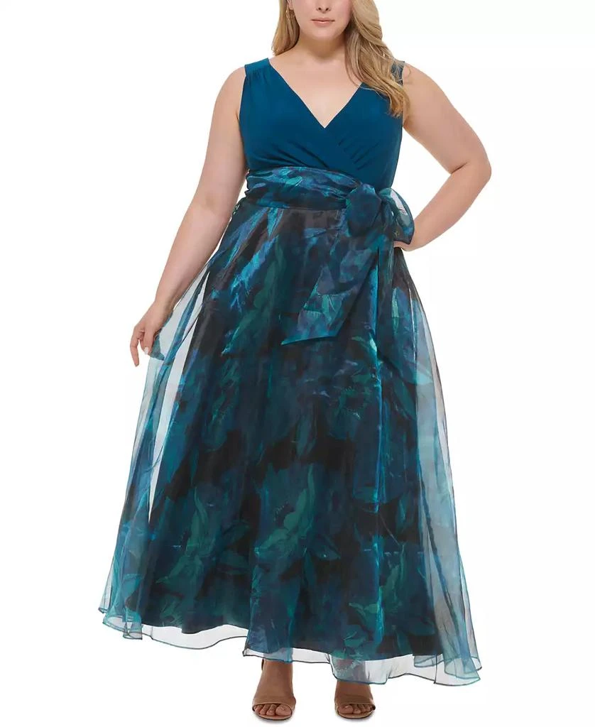 Eliza J Plus Size Bow-Front V-Neck Sleeveless Organza Gown 1