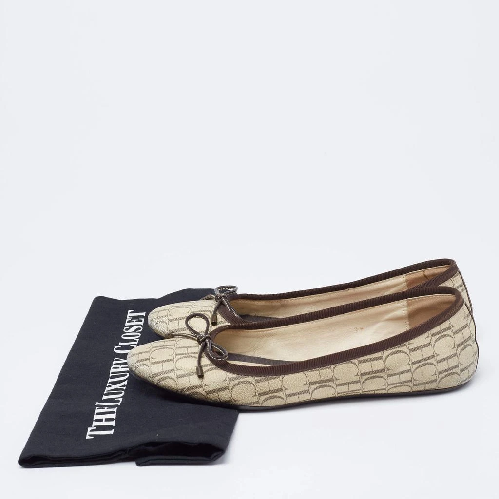 Carolina Herrera CH Carolina Herrera Cream Monogram Canvas Bow Cap Toe Ballet Flats Size 37 9