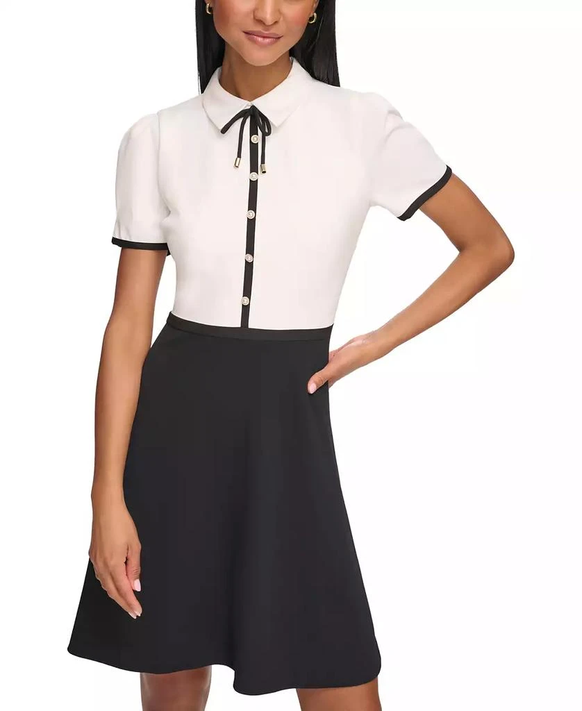 Karl Lagerfeld Paris Women's Collared Contrast Trim Knee-length Dress 3