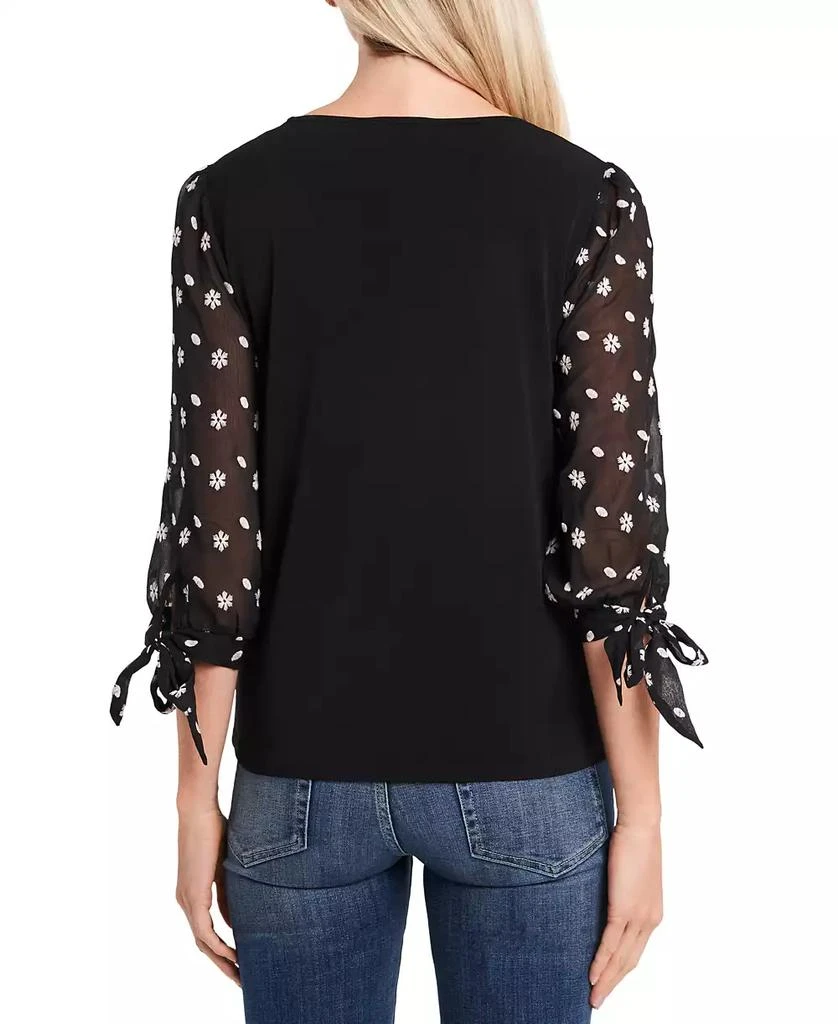 CeCe Women's Crewneck Puff 3/4-Tie Sleeve Knit Top 3