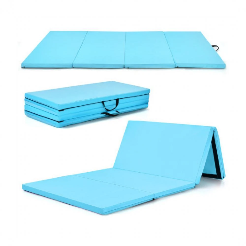 Hivvago 4-Panel Folding Gymnastics Mat with Carrying Handles for Home Gym-Blue 3