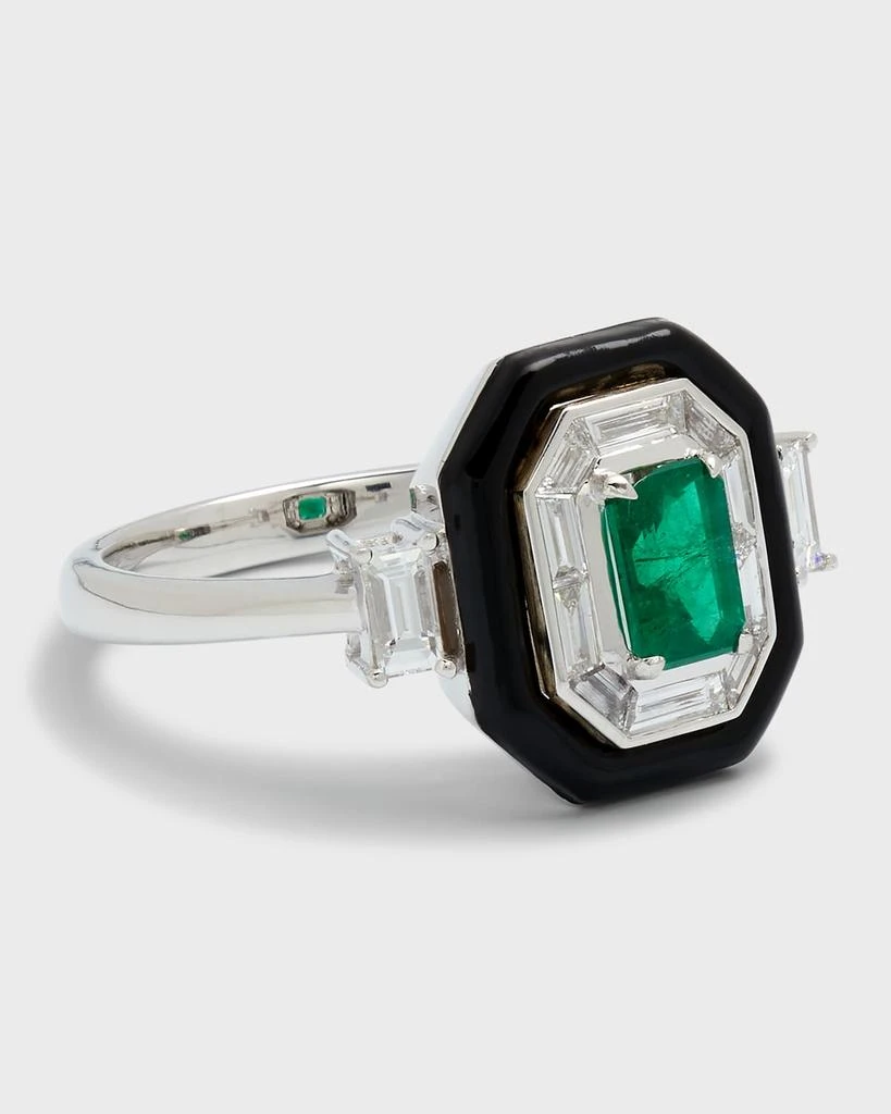 Nikos Koulis Oui 18k White Gold Black Enamel, Emerald and Diamond Ring 3