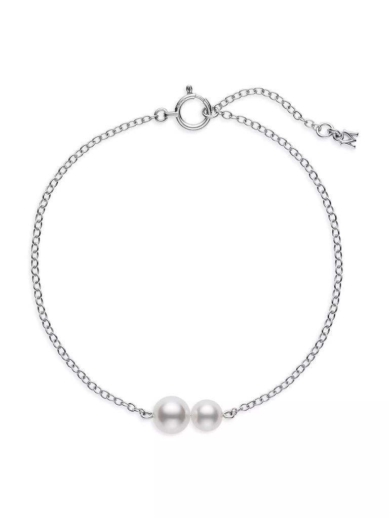 Mikimoto 18K White Gold & 5MM Round White Akoya Cultured Pearl Station Bracelet