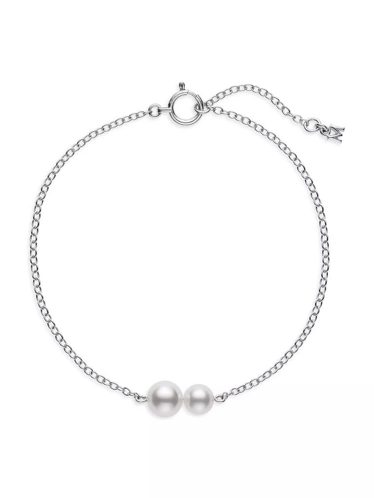 Mikimoto 18K White Gold &amp; 5MM Round White Akoya Cultured Pearl Station Bracelet 1