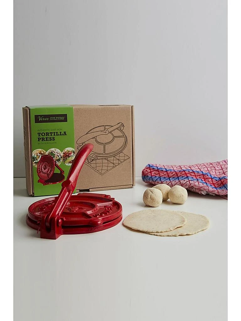 Verve Culture Tortilla Press Kit - Red Cast Iron With Serviletta 4