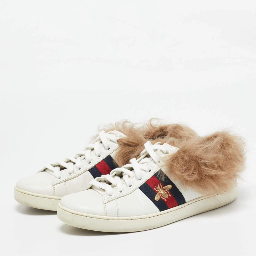 Gucci Gucci White Leather and Fur Embroidered Bee Ace Sneakers Size 38 2