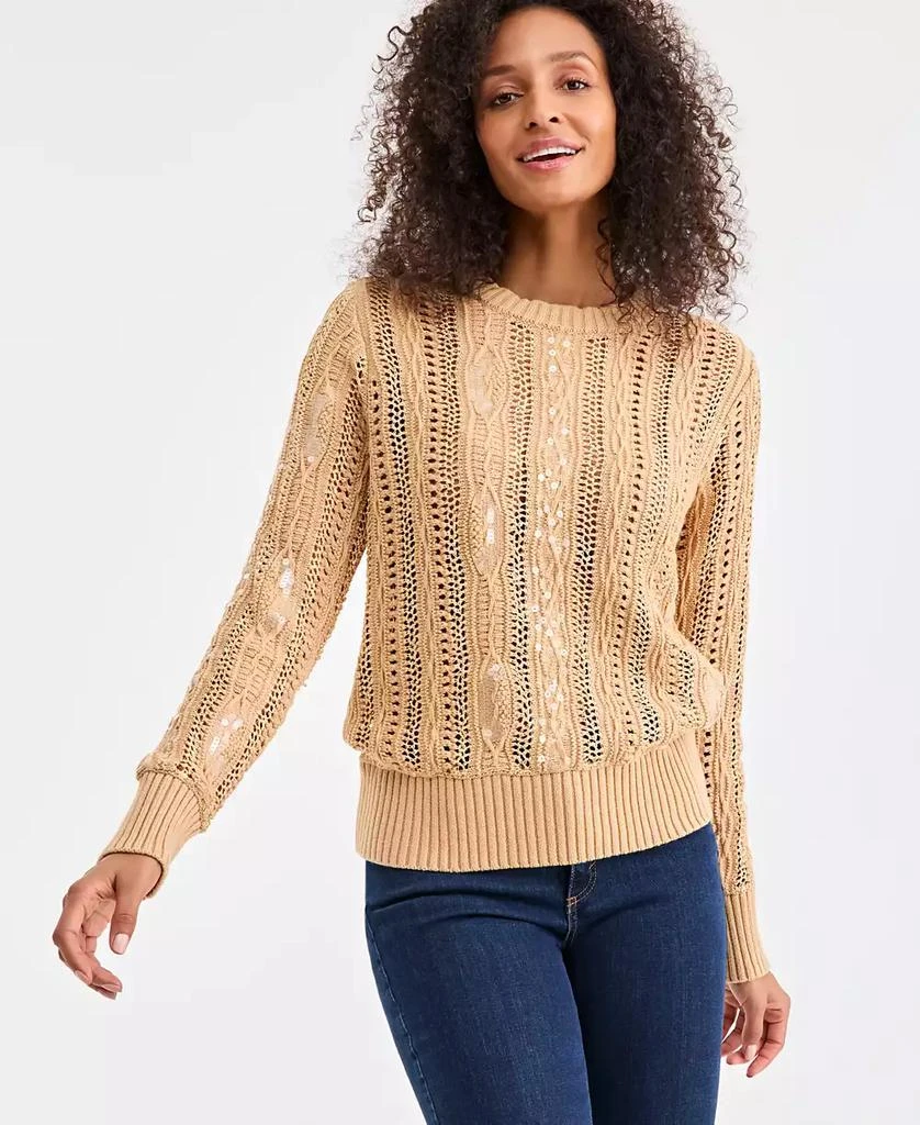 Style & Co Petite Texture Shine Long-Sleeve Sweater, Macy's Exclusive