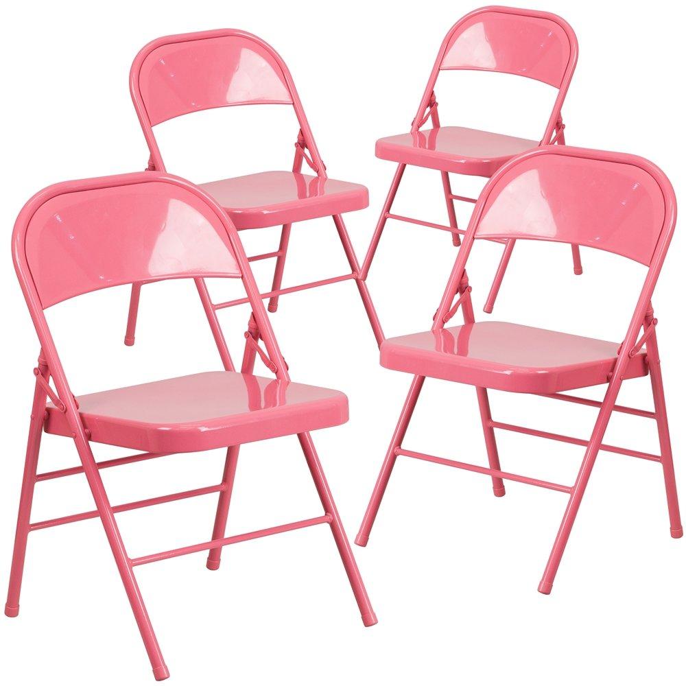 Flash Furniture 4 Pk. Bubblegum Pink Triple Braced 
Double Hinged Metal Folding Chair