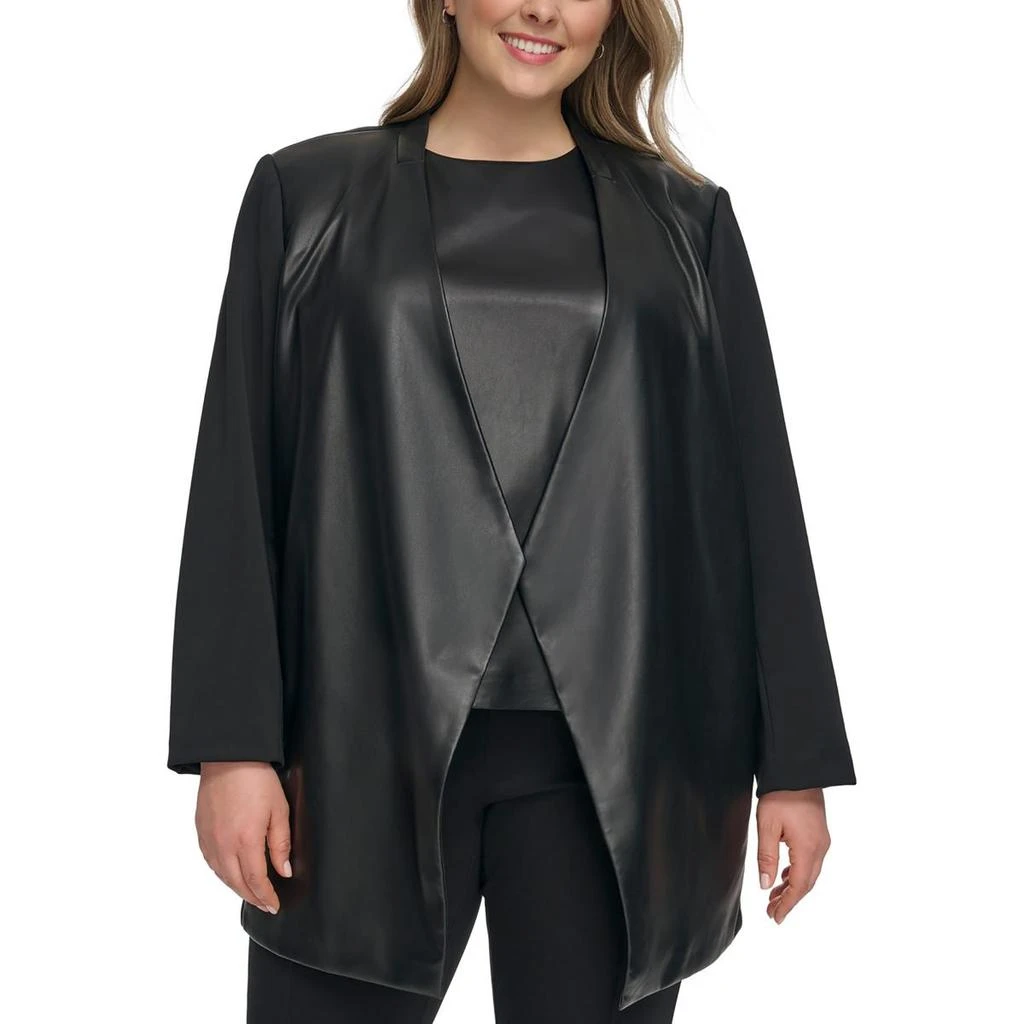Calvin Klein Plus Womens Faux Leather Trim Evening Wear Open Front 3