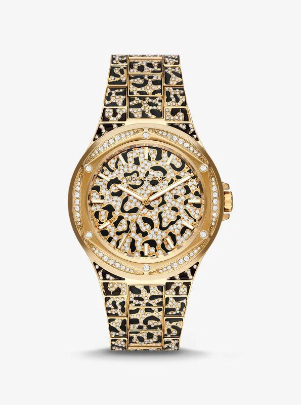 Michael Kors Oversized Lennox Animal Pavé Gold-Tone Watch 1