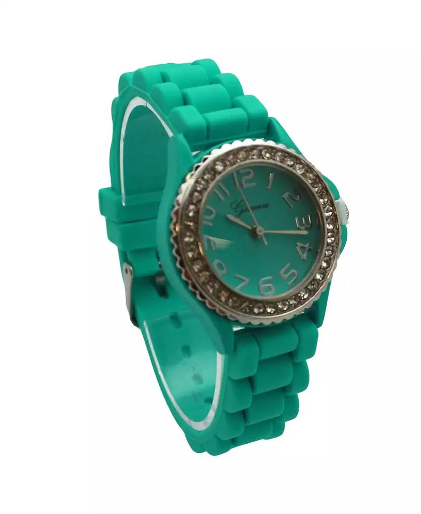 Olivia Pratt Teal Every Day Thin Band Silicone and Rhinestones Colorful Women Watch 3