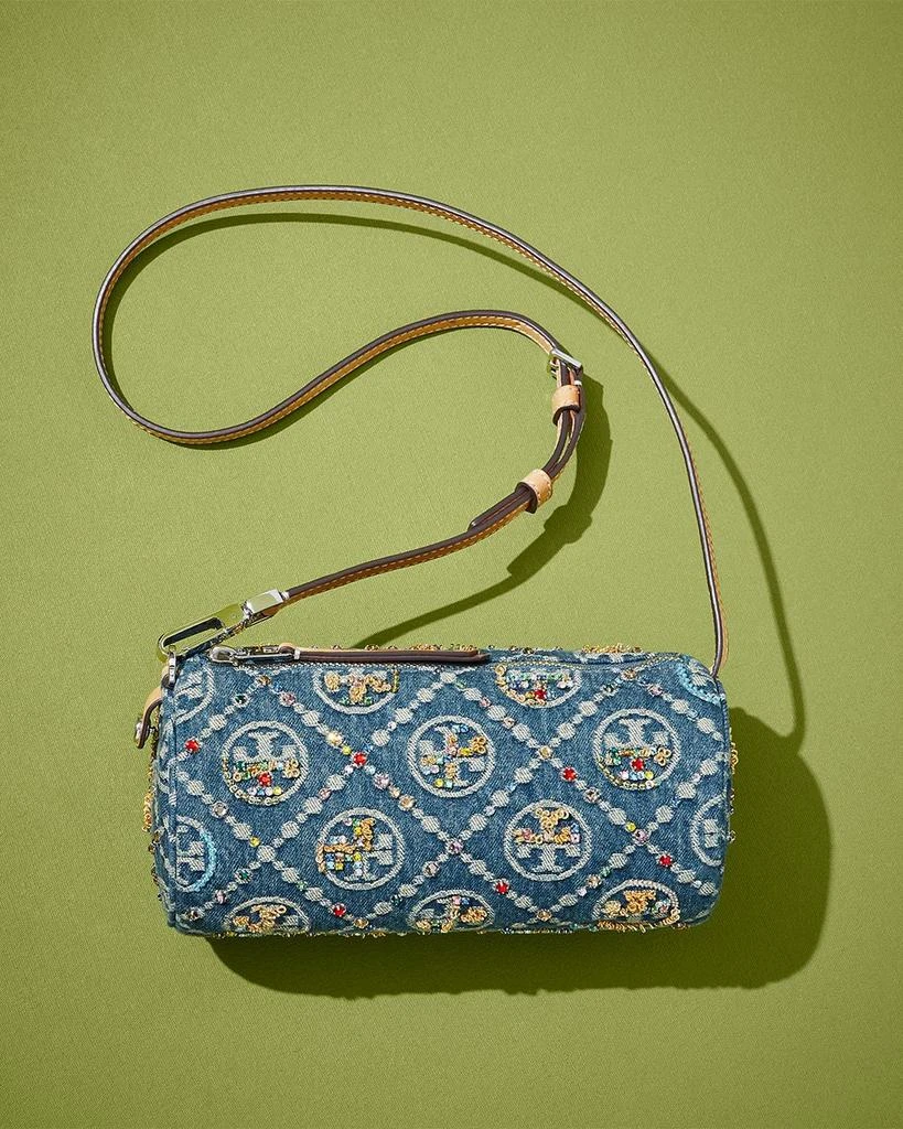 Tory Burch T Monogram Embellished Denim Cylinder Bag  6