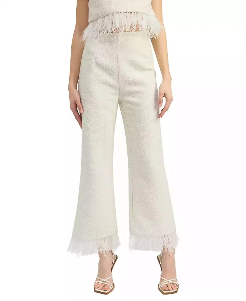 En Saison Women's Arden High-Rise Feather-Trim Pants 1